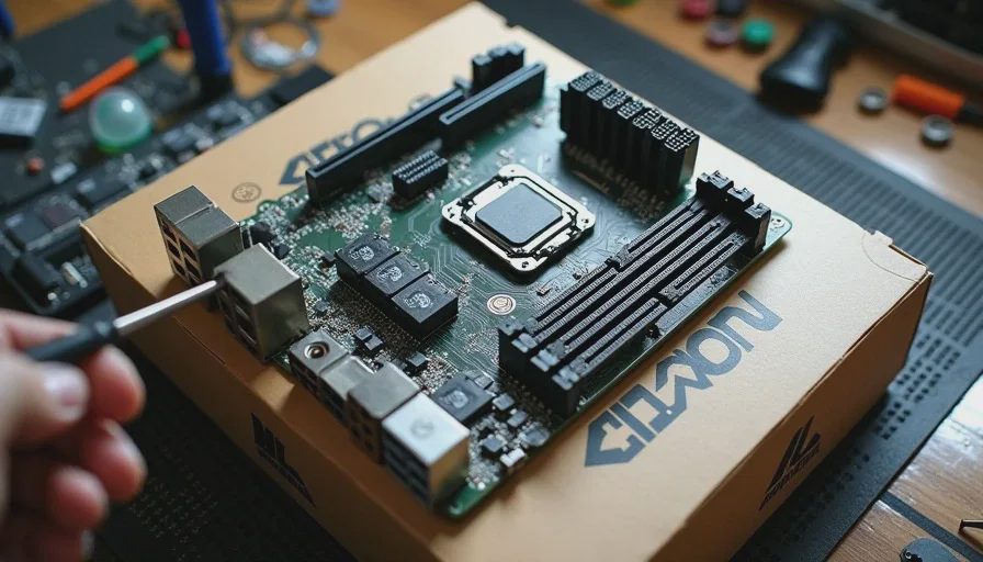 PC won't post — testing motherboard outside the case on a cardboard box to eliminate standoff shorts
