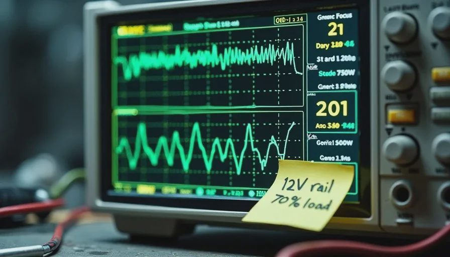 Power supply tier list — oscilloscope showing ripple comparison between a quality and generic PSU unit